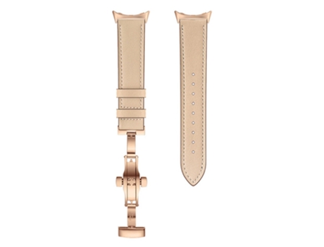 Correa de piel auténtica hebilla de mariposa para Google Pixel Watch - hebilla de oro rosa/albaricoque