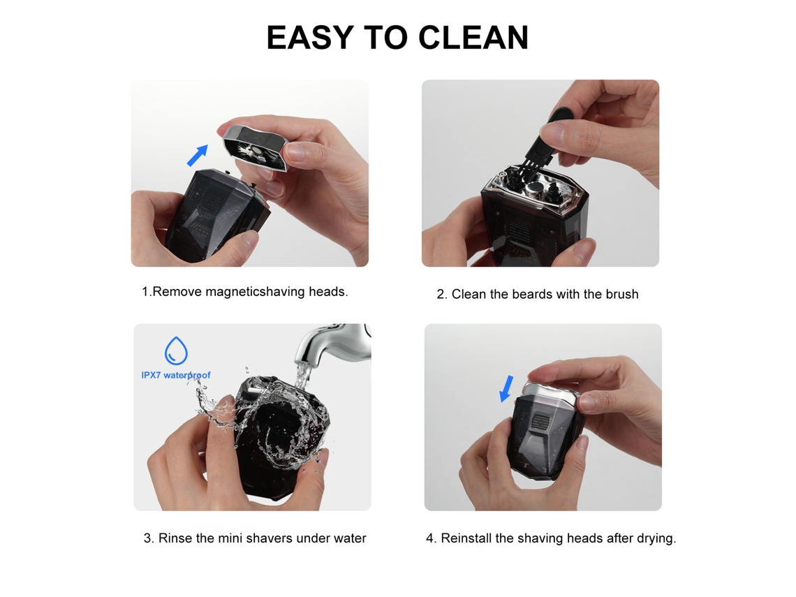 Afeitadora Eléctrica Para Hombre Recargable Con Display De Batería Cortapelos Portátil Ipx7 Lavable Para Viaje Y Uso Diario