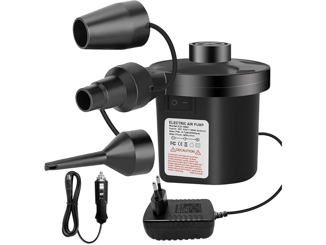 Bomba De Ar Elétrica 2-em-1, Utilizável Para Inflar E Descarregar Ar, Equipada Com 3 Bicos, Preto