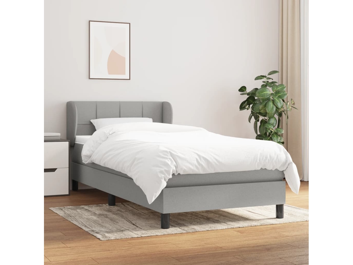 Cama Box Spring Con Colchón Tela Gris Claro 90x200 Cm