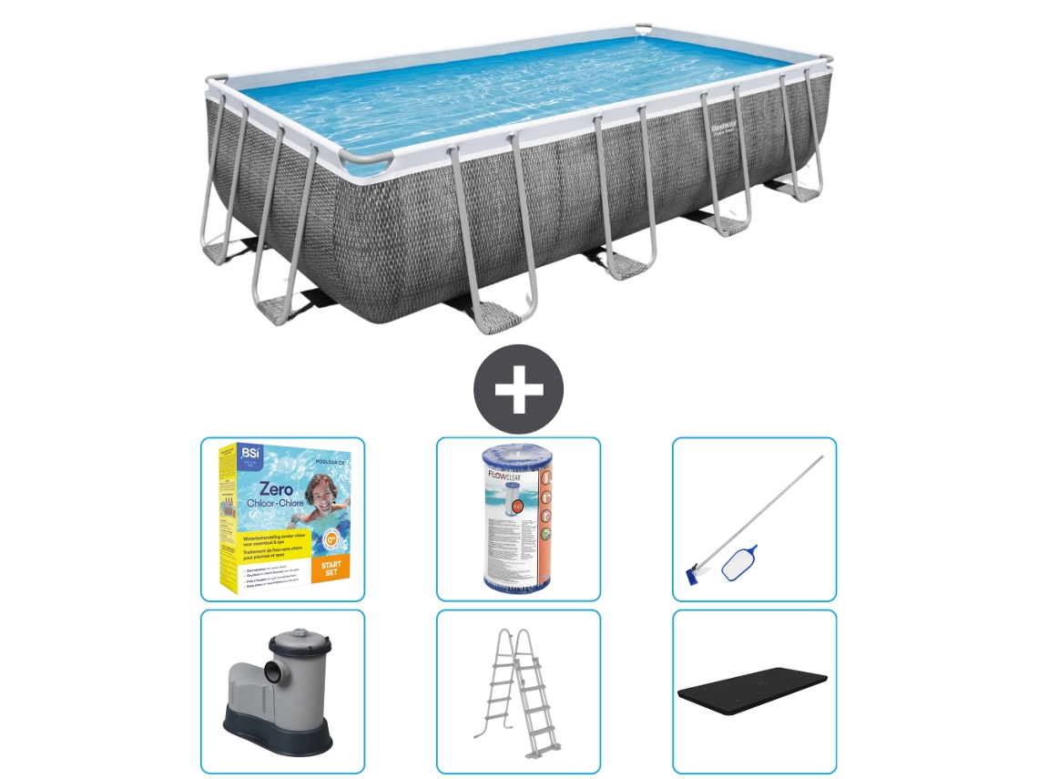 Piscina BESTWAY Rectangular Power Steel - Estampado Ratán - 549 x 274 x 122 - Incluye Bomba - Escalera - Cobertor Accesorios CB36