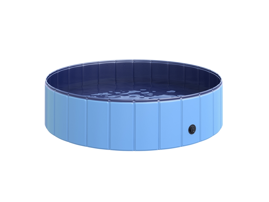 Piscina Perros Plegable 120 Cm Plástico Madera Azul