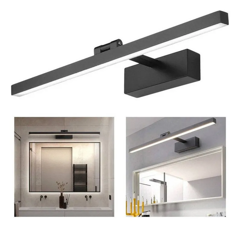 Espejo de baño nuevo, 50 cm, 12 W, luz cálida, negro Vayotoy
