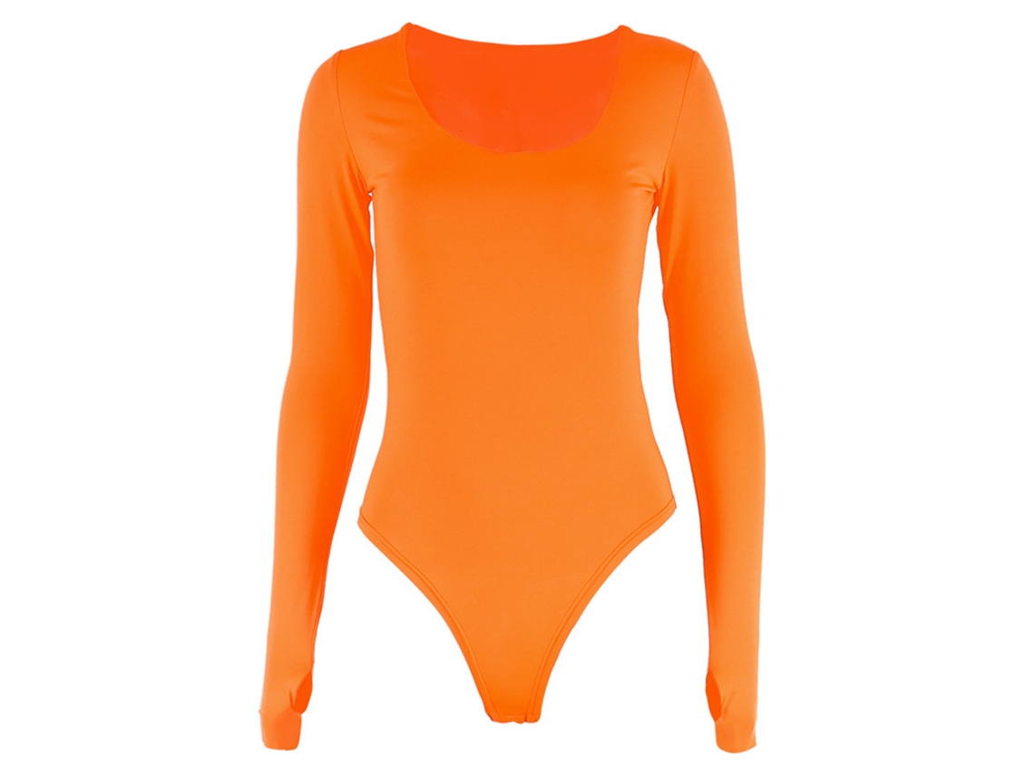 Body Largo Ajustado Y Cómodo Para Mujer, Leotardo De Moda Naranja Para Baile Y Uso Diario.