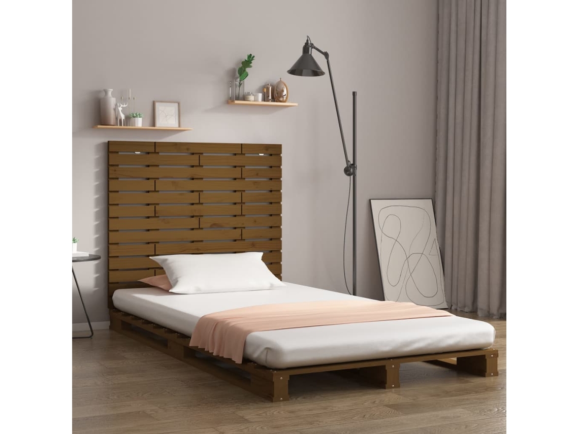 Cabecero Cama Pared Madera Maciza Pino Marrón Miel 141x3x91,5cm