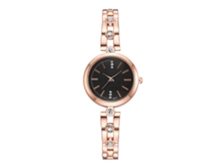 Reloj De Pulsera De Moda Para Mujer Con Movimiento De Cuarzo Y Piedras De Circonita, Aleación De Oro Rosa + Esfera Negra