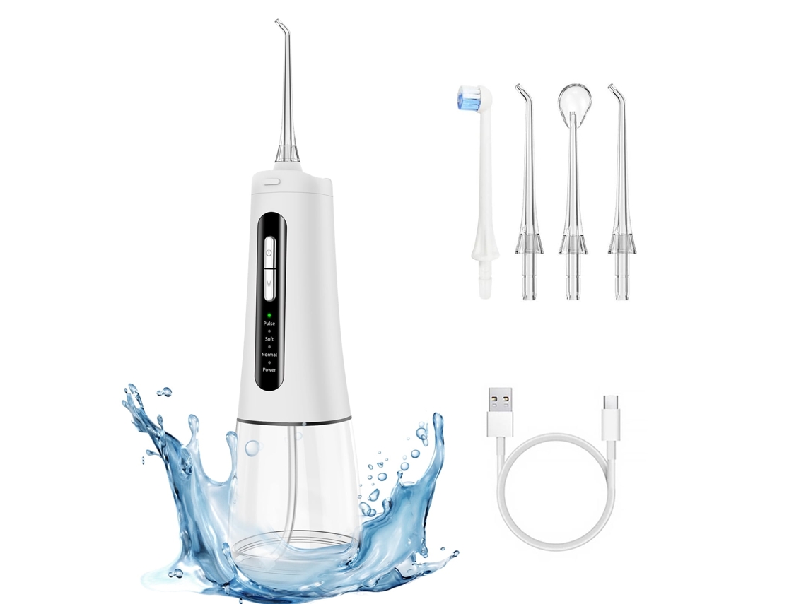 Irrigador Bucal Flosser De Agua Dental Inalámbrico, 4 Modos, 4 Boquillas, Blanco Recargable SIURN