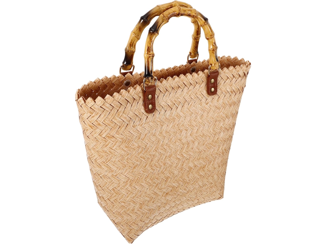 Bolsa De Praia Feminina Grande Em Rattan Trançado Com Alça De Ombro Em Palha, Estilo Francês Vintage.