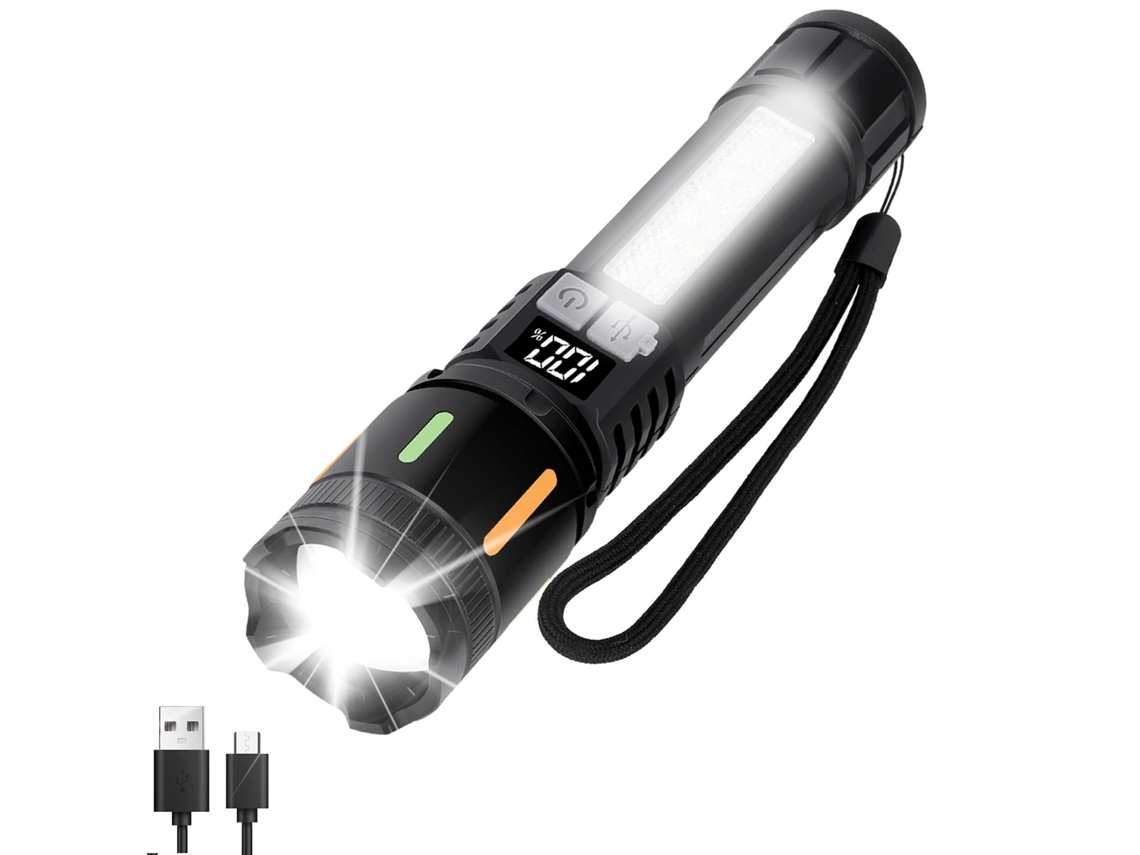 Linterna Recargable De Alta Luminosidad, Potente Linterna Portátil Led A Batería Con 5 Modos, Luz Lateral Cob, Usb C, Zoom, Impermeable Para
