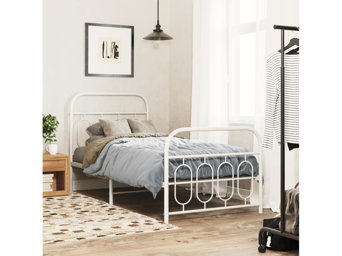 Estructura Cama Sin Colchón Con Estribo Metal Blanco 80x200 Cm