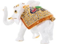 Joyero De Metal Esmaltado Pintado A Mano Con Forma De Elefante Y Diamantes De Imitación, Versátil Y Decorativo.