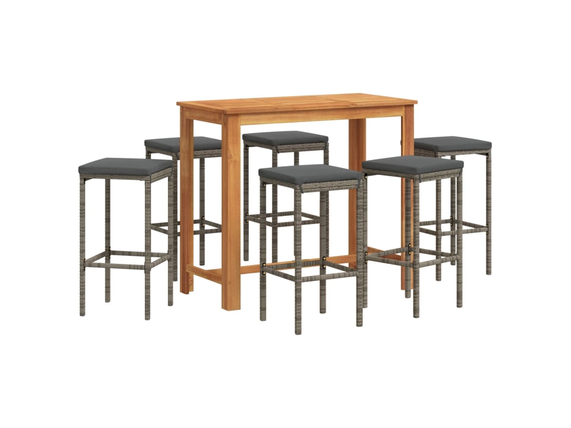 Maison Exclusive - Mesa Y Taburetes De Jardín 7 Pzas Madera Acacia Ratán Pe Gris