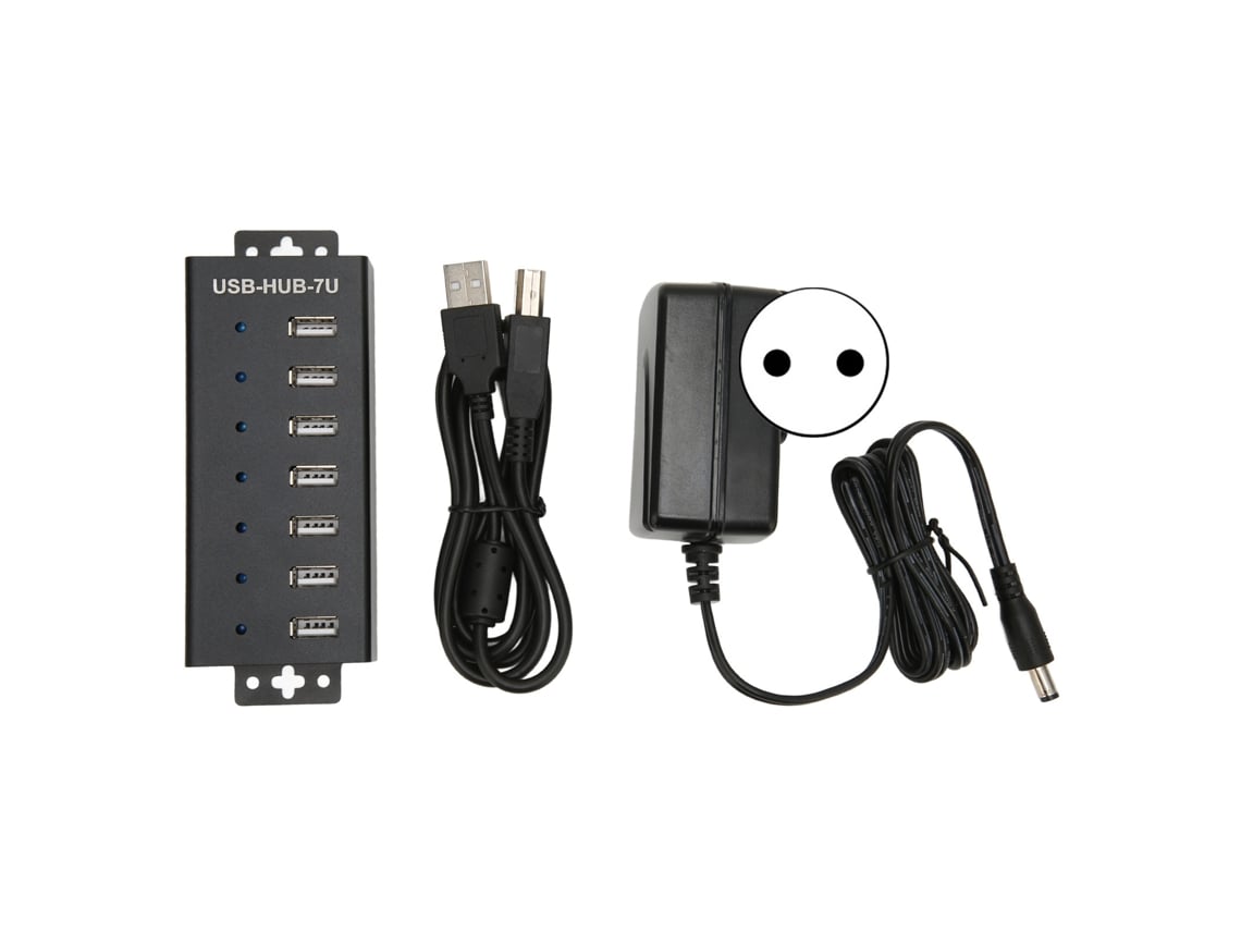 Hub Usb Industrial De 7 Puertos Con Protección Múltiple, Enchufe Europeo, 100-240 V, Compatible Con Windows, Linux Y Os X.