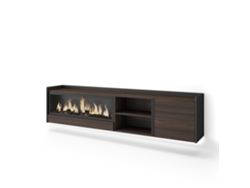 Mueble Tv, Televisión, 212x35x50cm, Para Tv Hasta 80", Chimenea Eléctrica Xxl, Colgado, Suspendido, Led, Roble Oscuro Y Negro