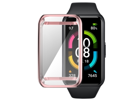 Estuche para reloj de TPU con galvanoplastia de cobertura total para Huawei Band 7 (rosa)