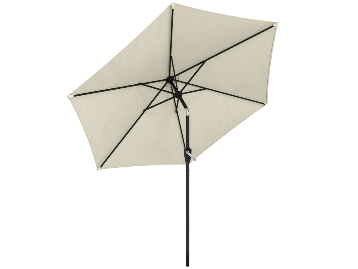 Sombrilla De Playa Reclinable De 270 Cm Con Manivela, Protección Uv50+, Color Blanco Crema.
