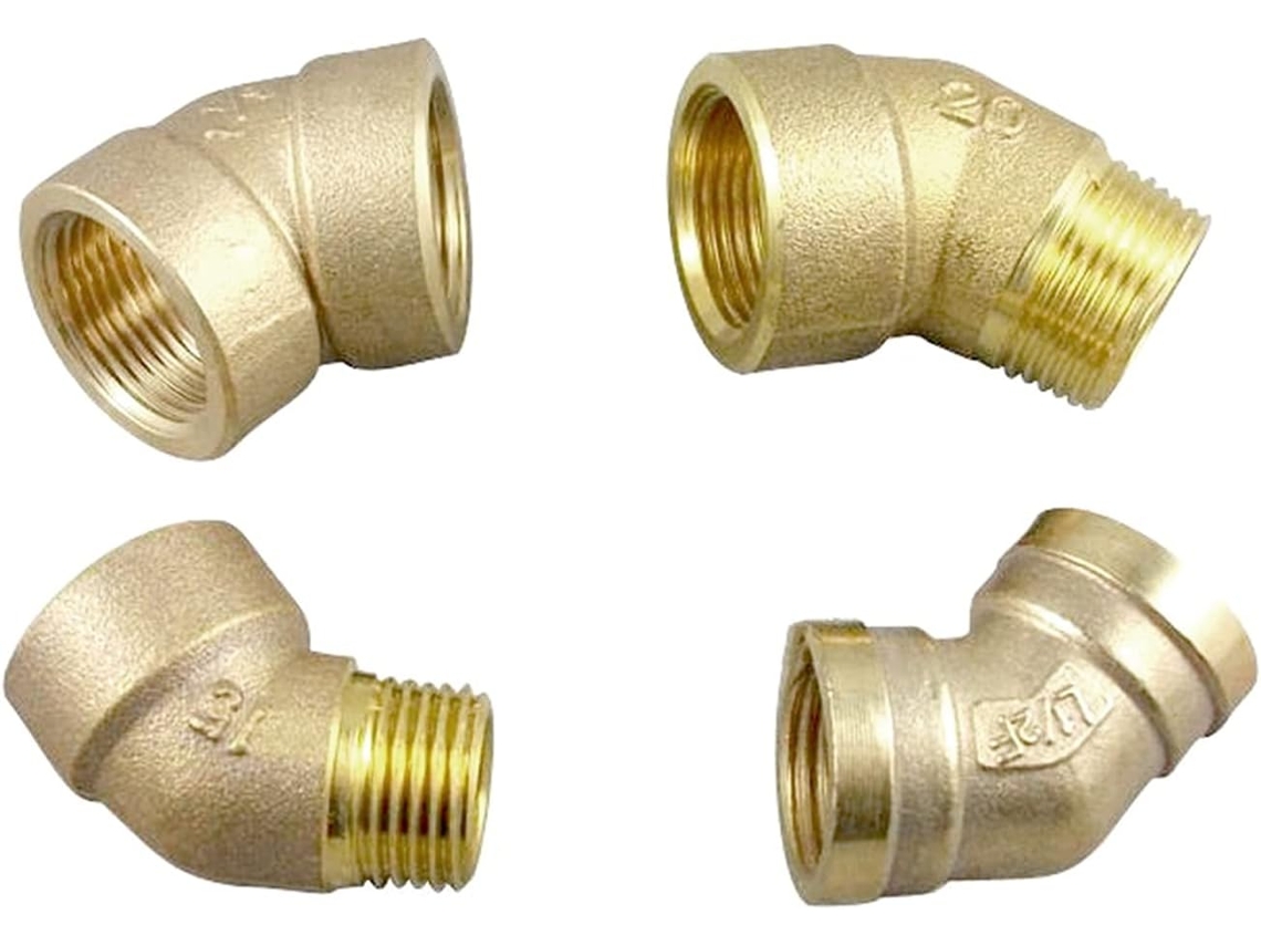 Adaptador de jardín con rosca macho a hembra NPT de 1/8", 1/4" y 3/8", codo de 45 grados en latón.