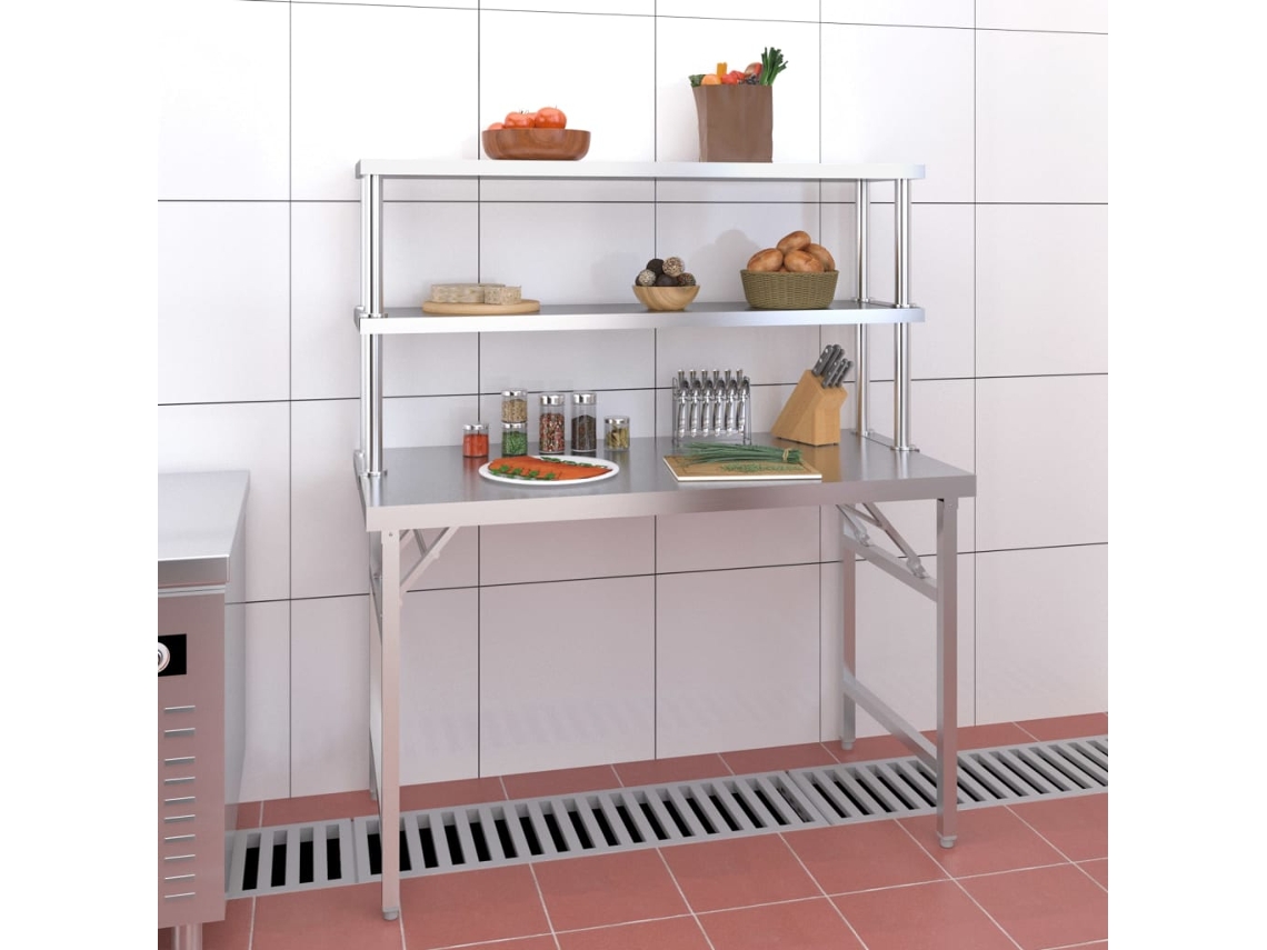 Mesa de trabajo de cocina con estante 120x60x145cm acero inoxidable DKD HOME DECOR
