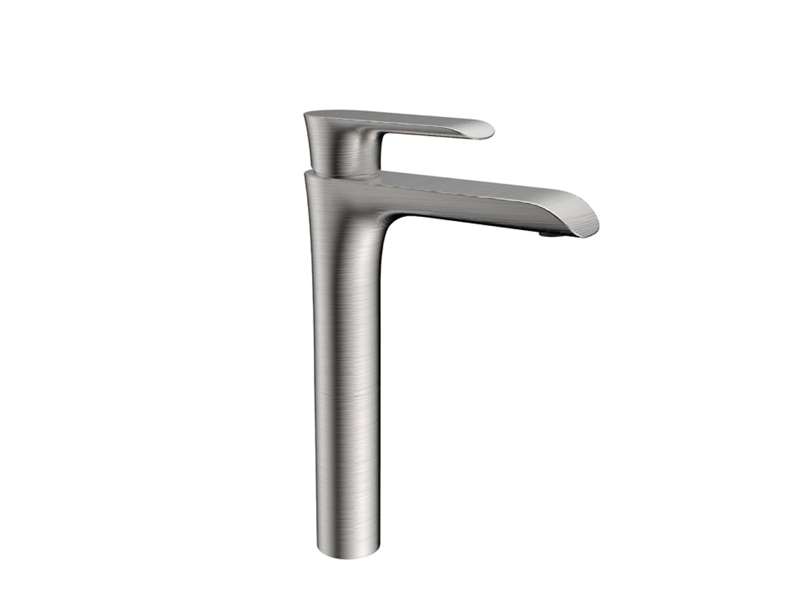 Grifo De Lavabo Elevado 411 En Latón Níquel Cepillado, Colección Enipée