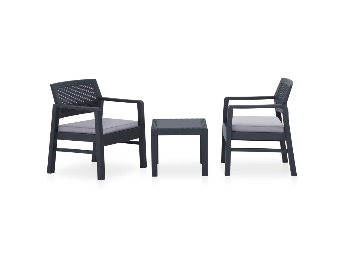 Conjunto de jardín de 3 piezas DKD Home Decor con cojines de plástico gris