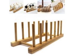 Escurreplatos de bambú de 2 piezas, escurridor y soporte para tapas, organizador de cocina para platos, tazones, tazas y tapas de ollas.
