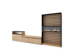 Muebles de Salón para TV 360x186x35cm Para TV hasta 65 Chimenea eléctrica Roble y negro