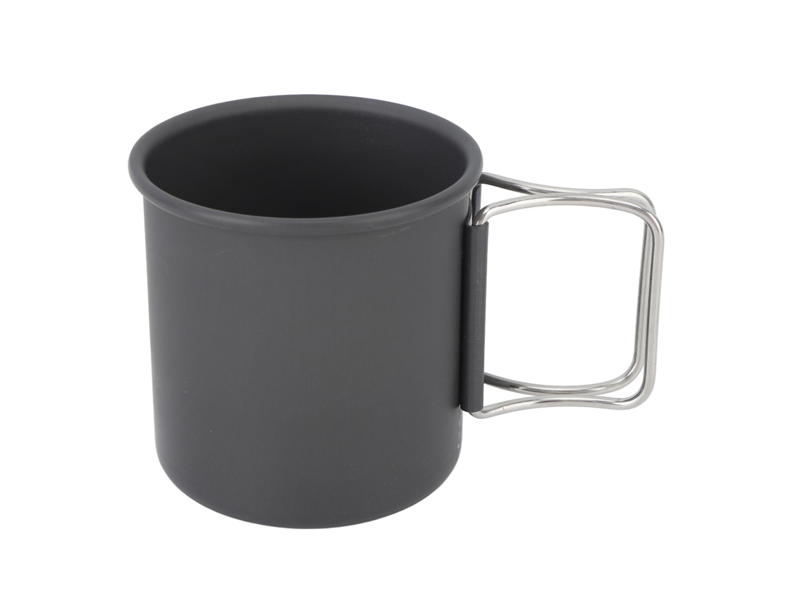 Taza portátil de acero inoxidable para camping con asa plegable