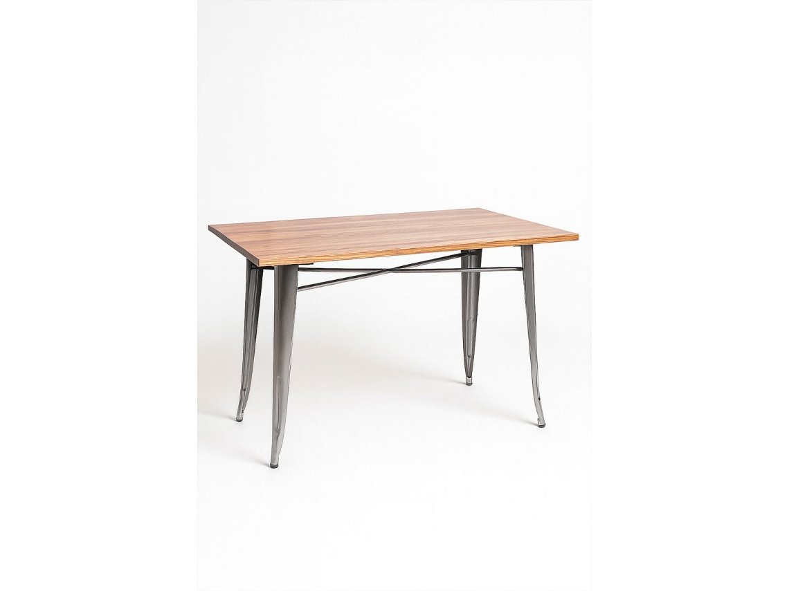 Mesa rectangular DUDECOR Leeds, madera natural, 120 x 80 cm, gris metalizado