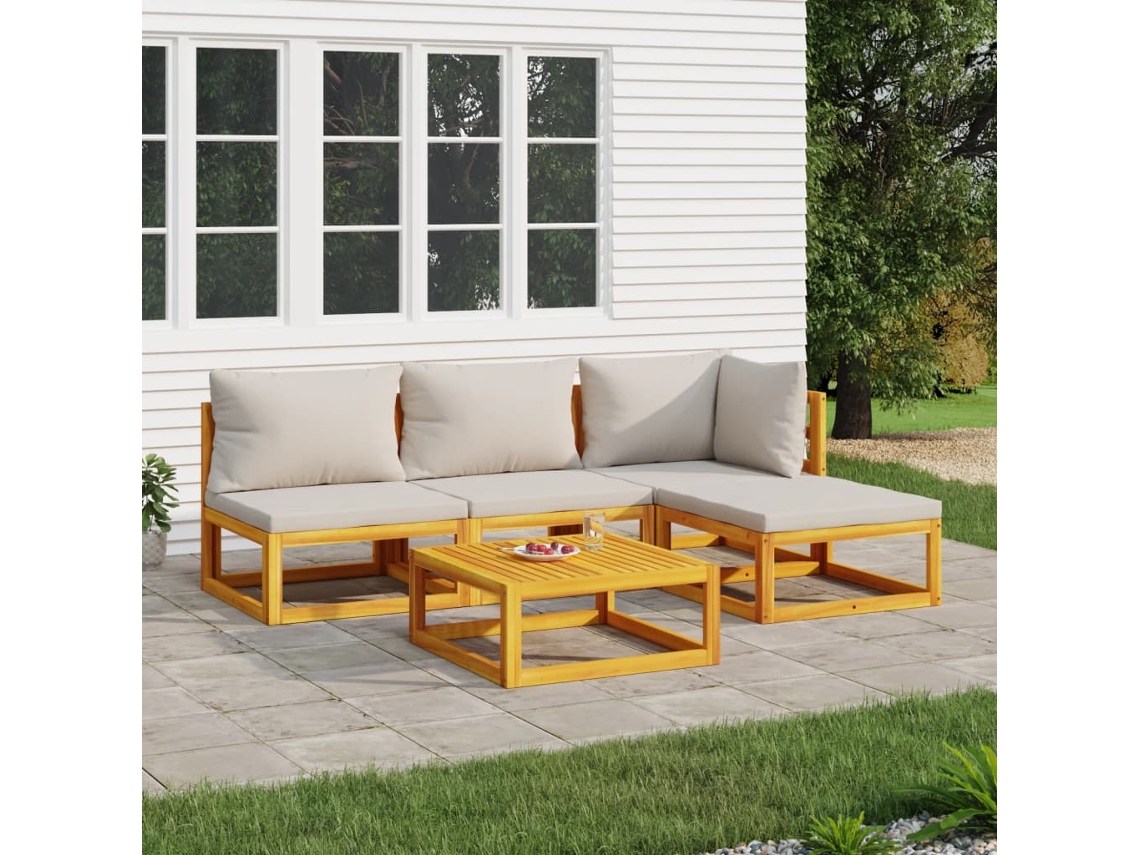 Conjunto de piezas. Lounge De Jardim Madeira C/ Almofadões Cinza Claro Dkd Decoración Del Hogar