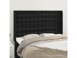 Cabecero con orejas de cuero sintético negro 147x16x118/128 cm
