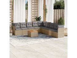 Conjunto de sofá de jardín de 10 piezas con cojines, mimbre beige mixto, DKD Home Decor
