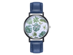 Reloj De Cuarzo Con Correa De Pu Y Dial Redondo Patrón De Hoja Zhoulianfa (azul)