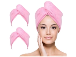 Toalla De Microfibra Para El Cabello Para Mujer, Paquete De 2, 25x66 Cm, Absorbente, De Secado Rápido, Turbante Rosa