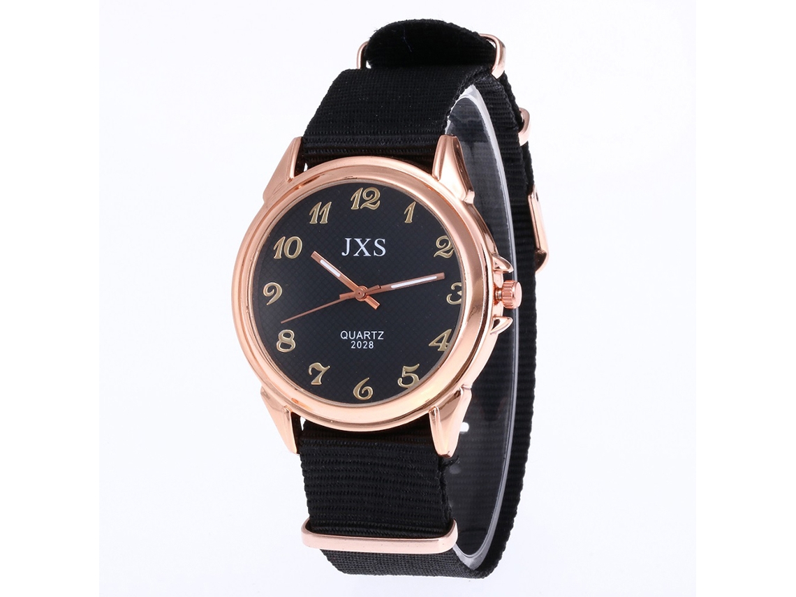 Reloj De Pulsera De Cuarzo Con Dial Redondo Para Hombre Y Mujer De Nylon Estilo Casual (negro)