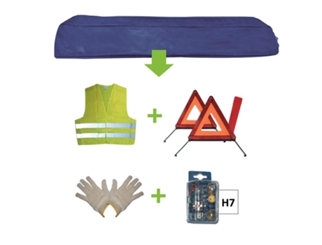 Kit Emergencia Bolsa Azul + Mk H7 + Chaleco + Triang. + Guantes JBM