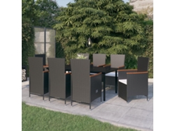 9 Pcs Conjunto De Jantar Para Jardim Com Almofadões Preto Dkd Home Decor