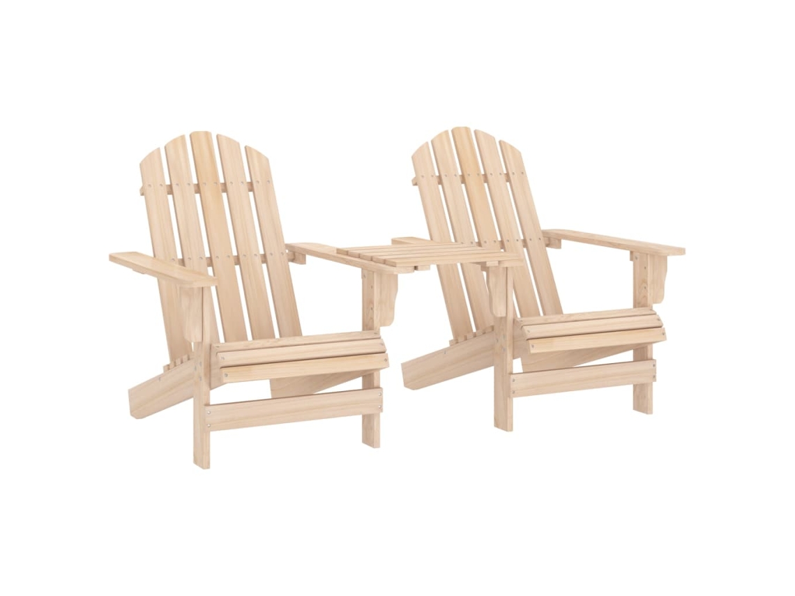 Mesa de centro con sillas Adirondack de jardín de madera maciza de abeto Dkd Home Decor