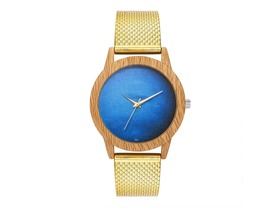 Reloj De Pulsera Analógico Con Correa De Malla, Movimiento De Cuarzo, Esfera Azul, Regalo Para Un Ser Querido (dorado)