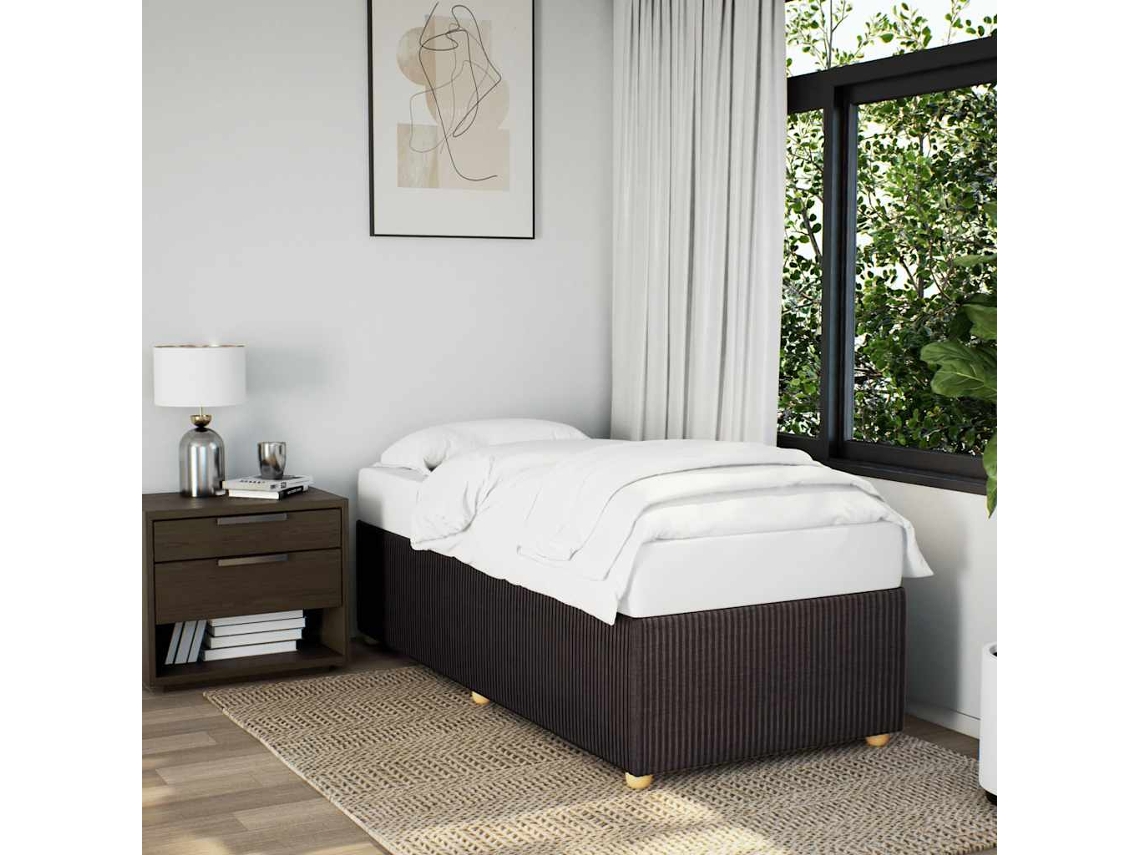 Cama Individual | Estructura De Cama Sin Colchón Tela Marrón Oscuro 80x200 Cm