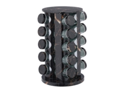 Relaxdays Especiero Giratorio Con 20 Botes, Con Dosificadores, Rotatorio, Tarros Rellenables, Efecto Mármol, Negro