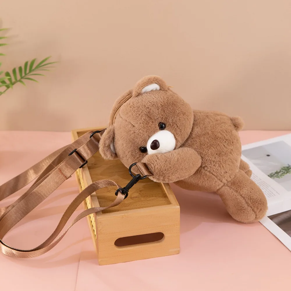 (marrón) Bolso Bandolera Sencillo De Peluche, Gran Capacidad, Bolso De Hombro Con Forma De Muñeco O Animal