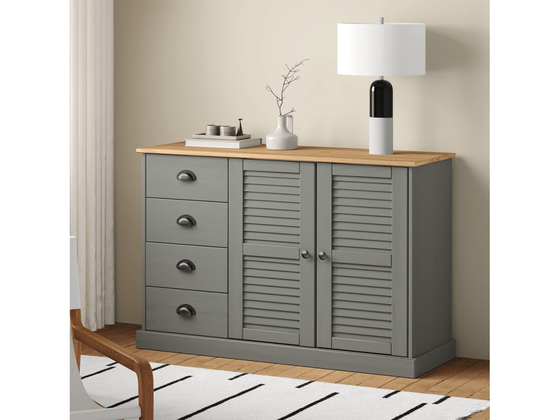 Aparador Con Cajones Vigo Madera Maciza Pino Gris 113x40x75 Cm