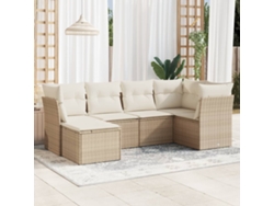 Conjunto de sofá de jardín de 6 piezas con cojines, mimbre sintético beige, Dkd Home Decor