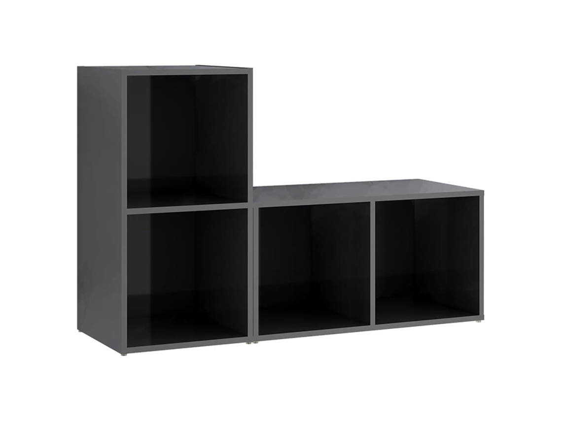 Conjunto de 2 soportes para TV, madera gris brillante, EXCLUSIVO DE LA CASA