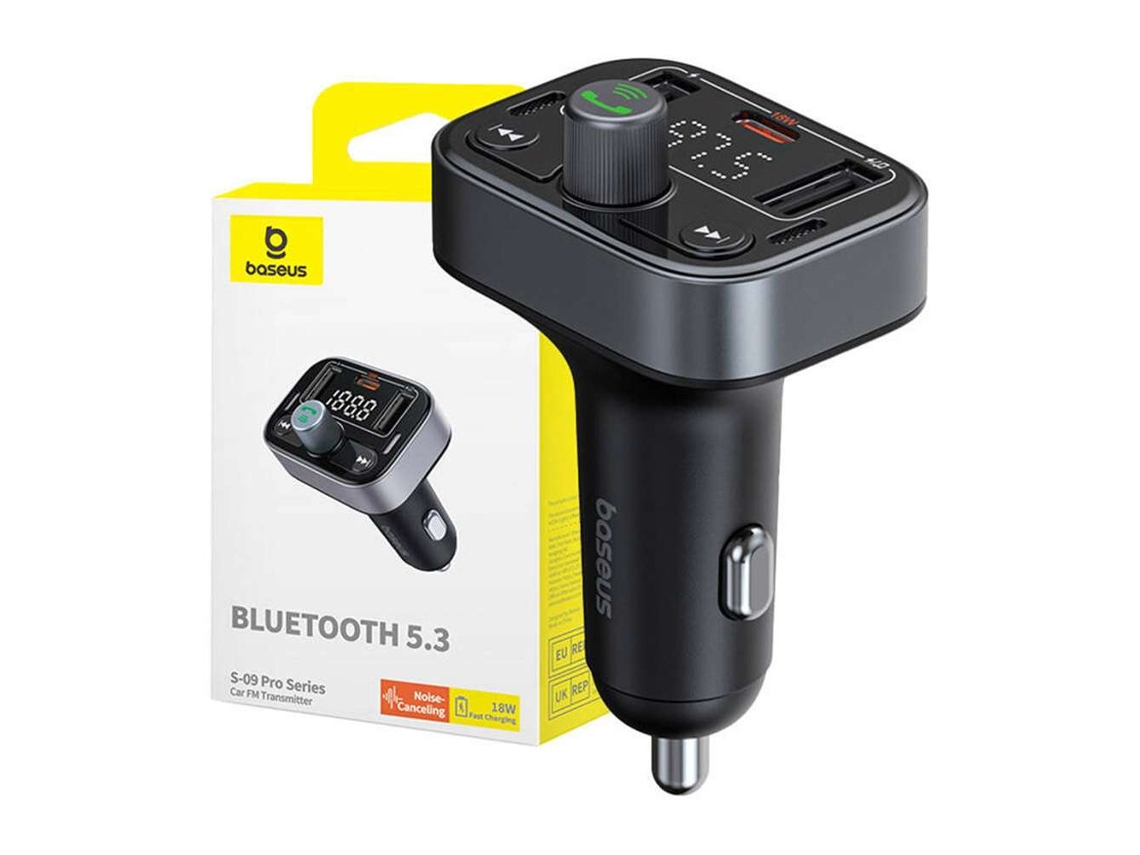 Cargador de Coche BASEUS S-09 Pro Series Dual USB-A 18W Transmisor FM/Bluetooth Negro