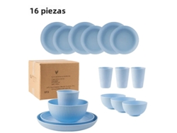 (azul) Juego De Cubiertos Portátil De Estilo Campestre De 16 Piezas, Que Incluye Cuchillo, Tenedor Y Cuchara, Fabricados En Plástico Ecológico.