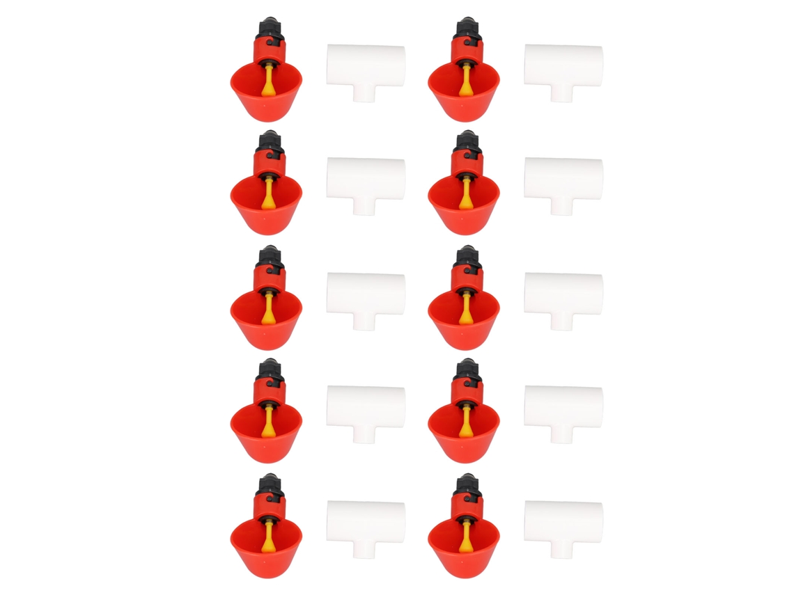 10 bebederos automáticos para pollos, color rojo, fáciles de instalar, higiénicos y versátiles, ideales para pollos, patos y gansos.