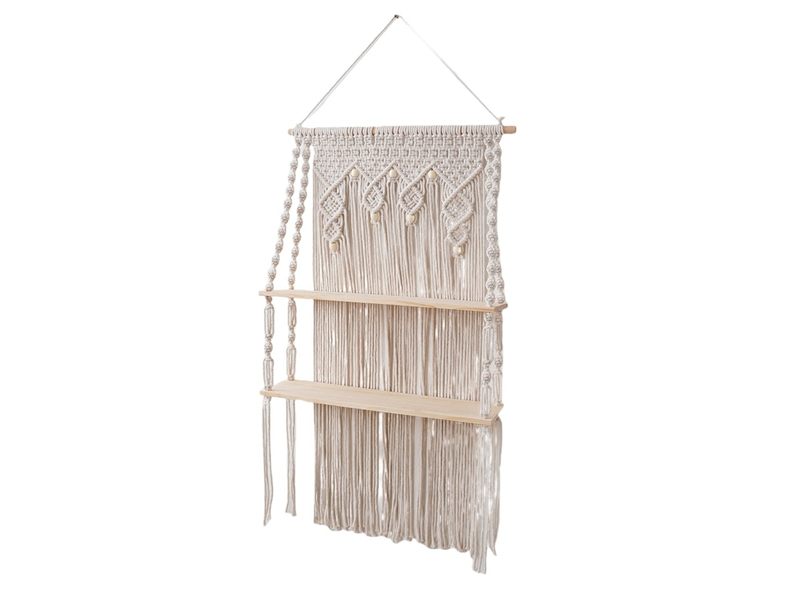 Estantes de pared bohemios de macramé, estante flotante de madera para fotos de plantas, para dormitorio, sala de estar y baño