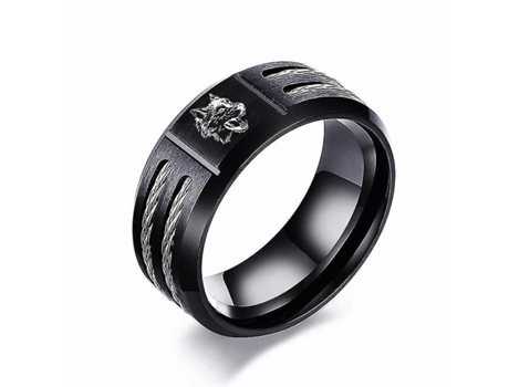 Anillo de cable de acero inoxidable para hombres en Banda de banda de boda de lobo grabable de acero inoxidable negro
