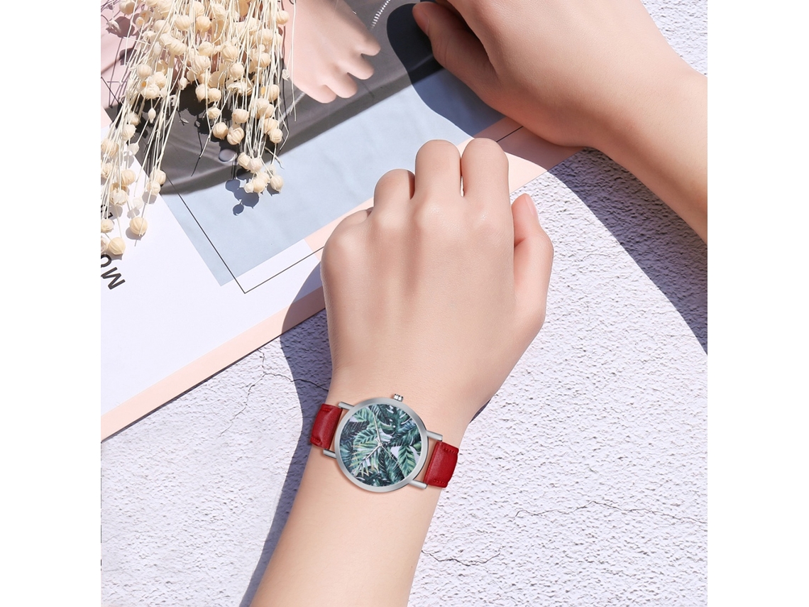 Reloj De Pulsera Unisex Minimalista Con Esfera Redonda Y Movimiento De Cuarzo Rojo.